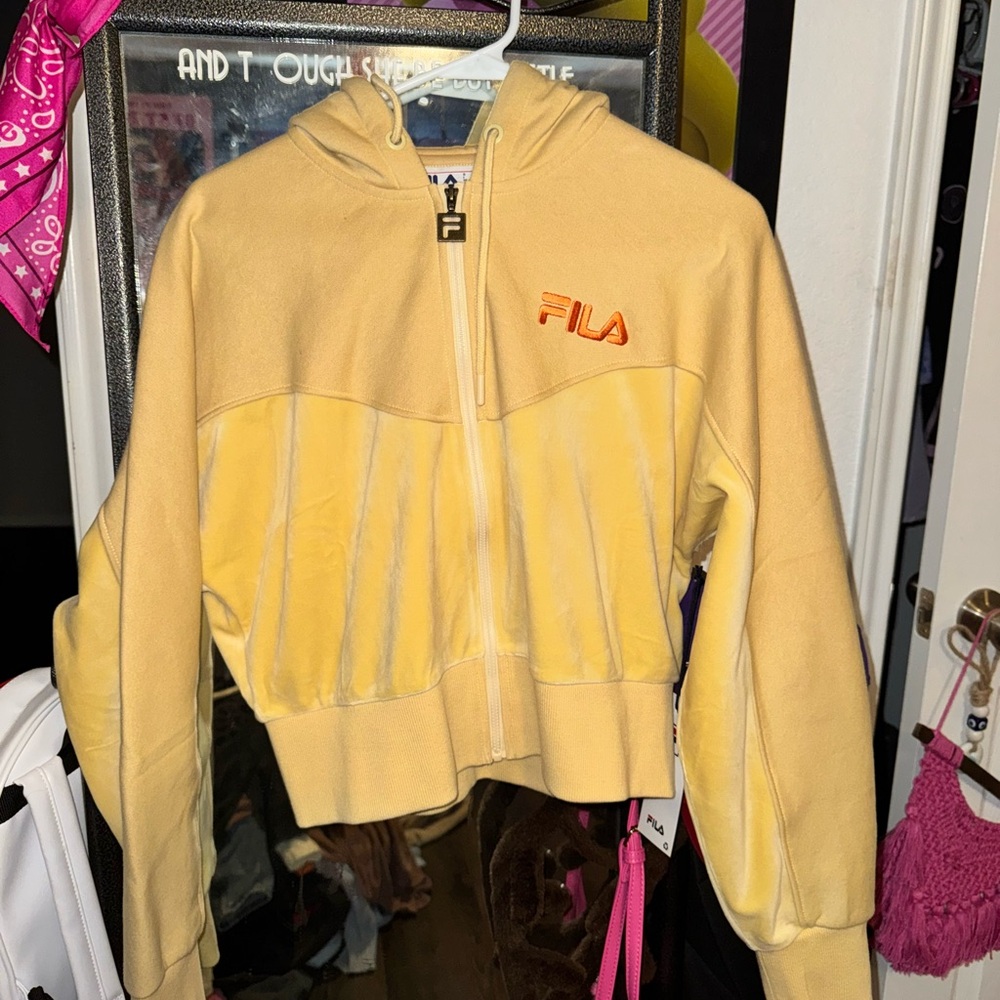 Fila goldish/tan Cropped full zip Hoodie NWT😍 Velour feel!